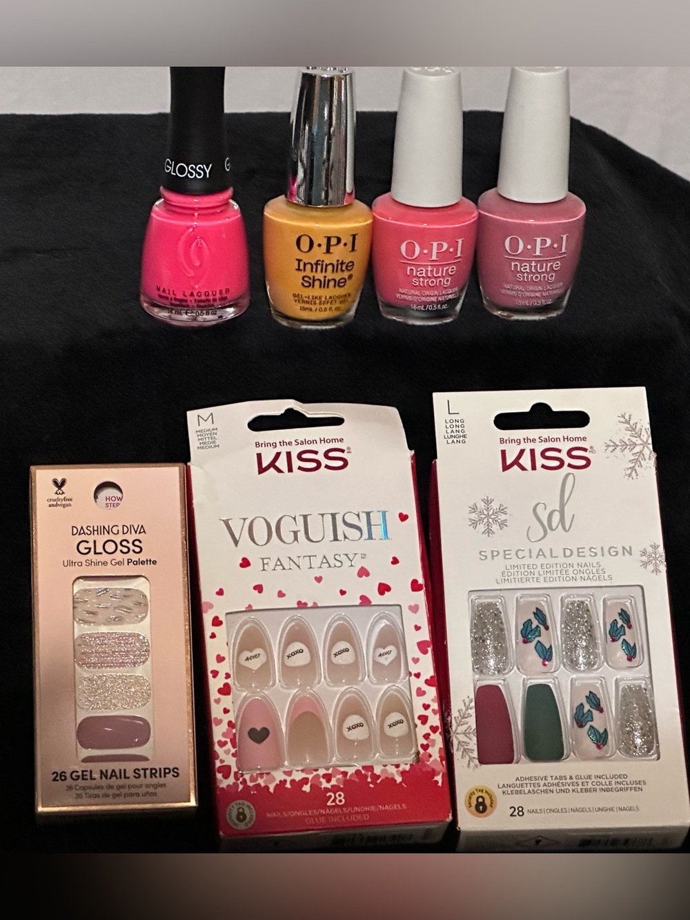 Kiss Nail Kits Trio with Pink, White, Green, Silver Accents